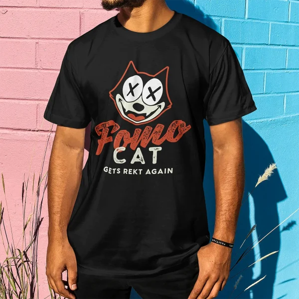 Crypto t-shirts for men and women - FOMO Cat